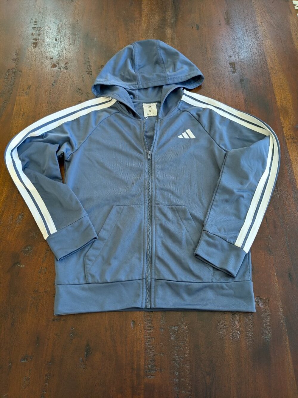Adidas Youth 3-Stripe Full Zip Track Jacket Hoodie Slate Blue Medium 10/12
